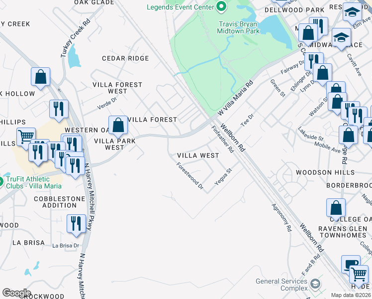 map of restaurants, bars, coffee shops, grocery stores, and more near 810 Rio Grande Lane in Bryan