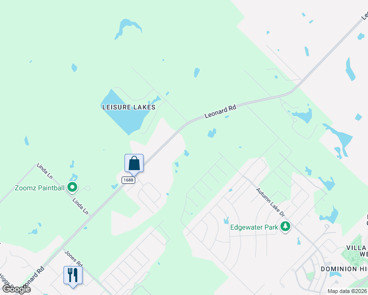 map of restaurants, bars, coffee shops, grocery stores, and more near 4915 Leonard Road in Bryan
