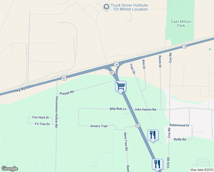 map of restaurants, bars, coffee shops, grocery stores, and more near 8384 Punjob Road in Milton