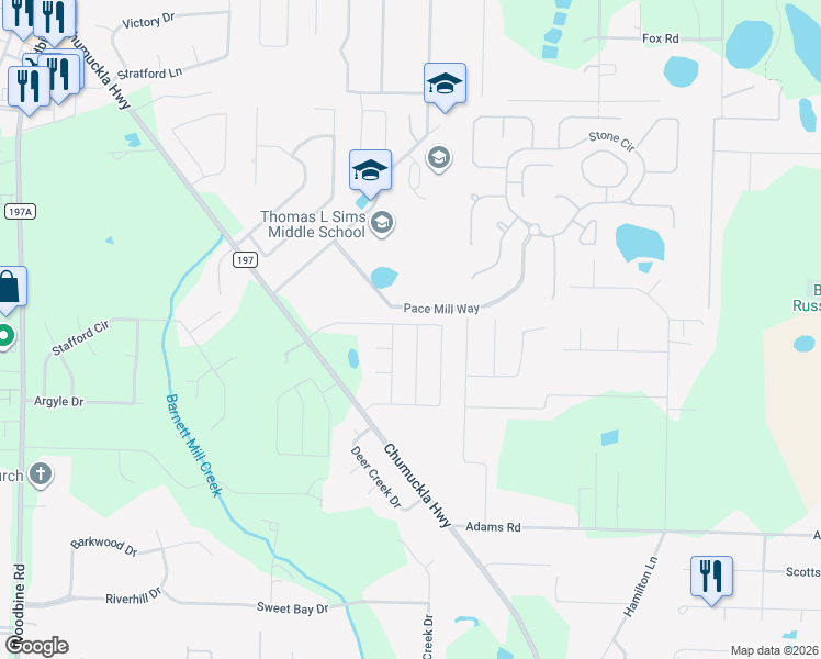 map of restaurants, bars, coffee shops, grocery stores, and more near 3888 Hawks Landing Circle in Pace