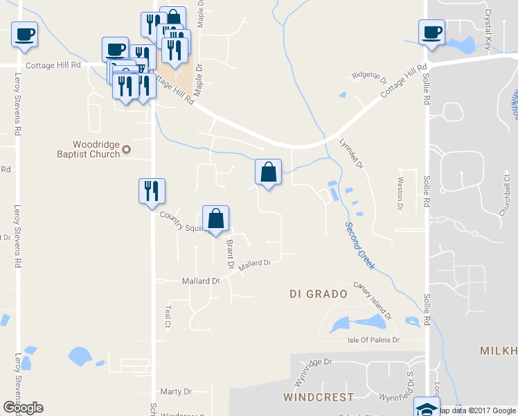 map of restaurants, bars, coffee shops, grocery stores, and more near 7424 Mallard Drive in Mobile