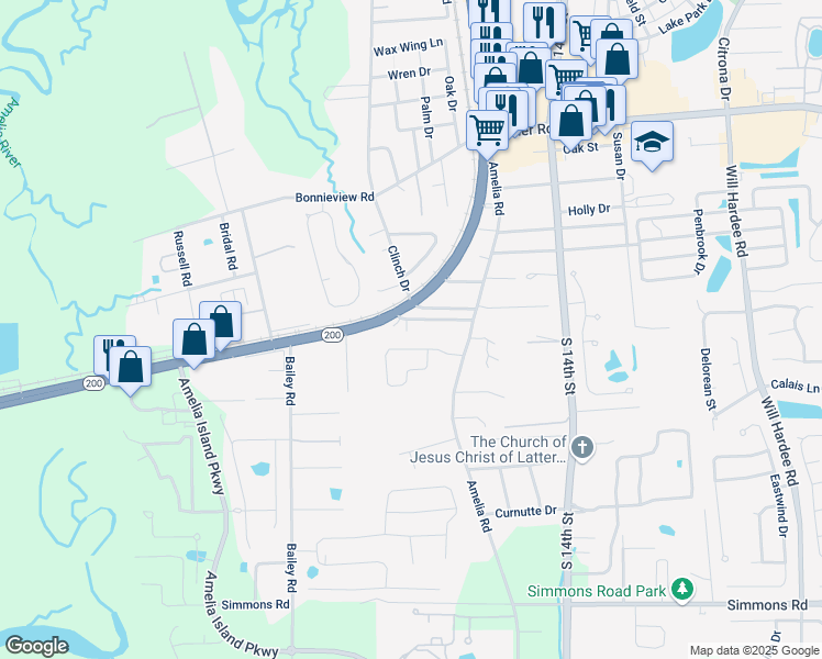 map of restaurants, bars, coffee shops, grocery stores, and more near 732 Old Amelia Avenue in Fernandina Beach
