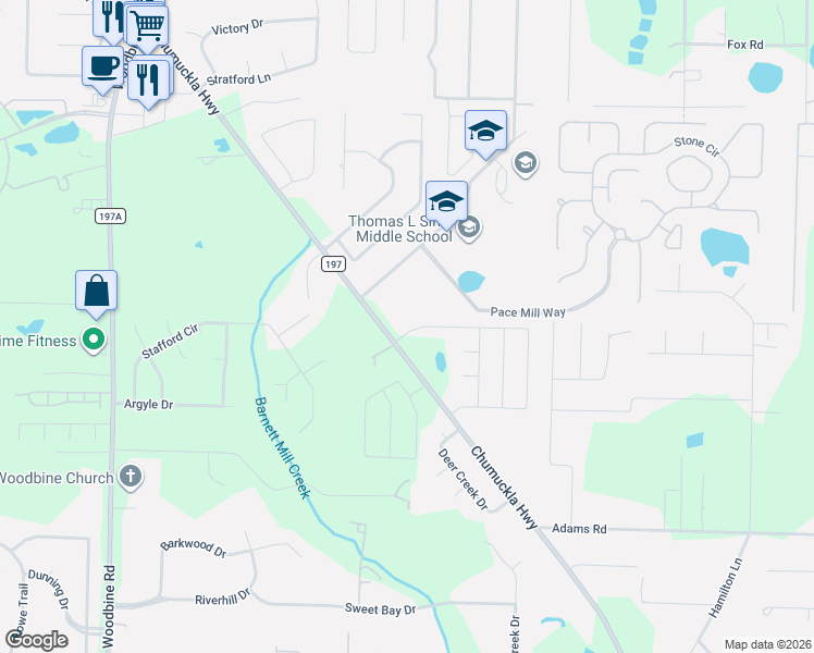 map of restaurants, bars, coffee shops, grocery stores, and more near 3630 Hawks Landing Circle in Pace