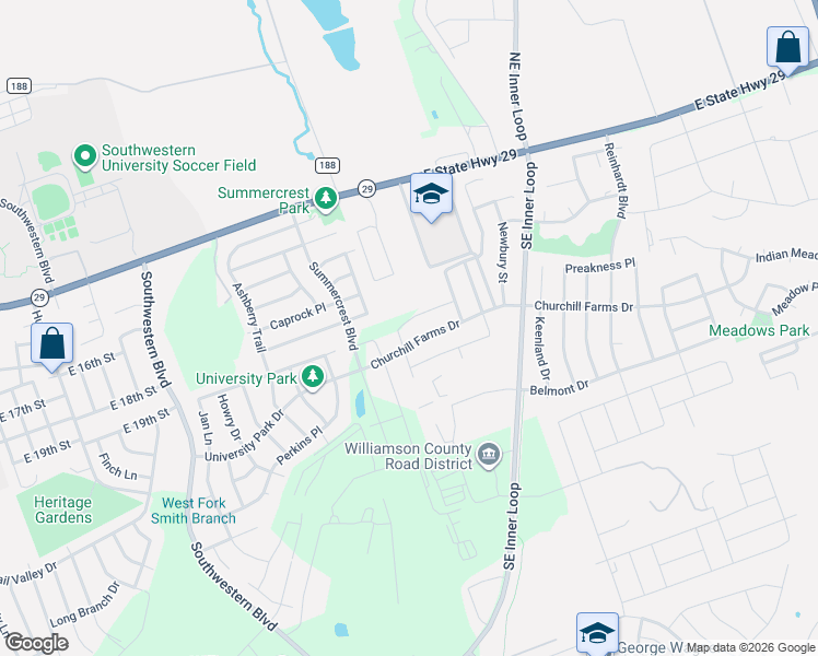 map of restaurants, bars, coffee shops, grocery stores, and more near 2025 Mottey Street in Georgetown