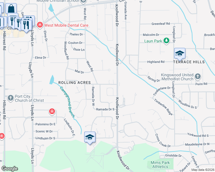 map of restaurants, bars, coffee shops, grocery stores, and more near 5754 Antoine Rd in Mobile