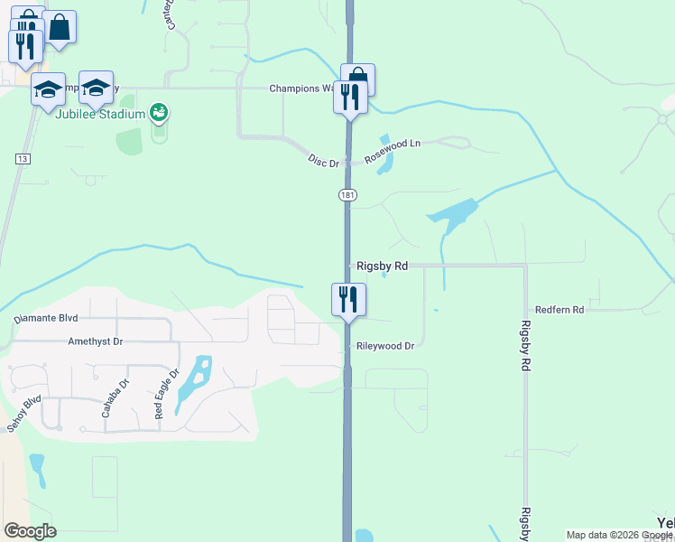 map of restaurants, bars, coffee shops, grocery stores, and more near 28093 Rigsby Road in Daphne