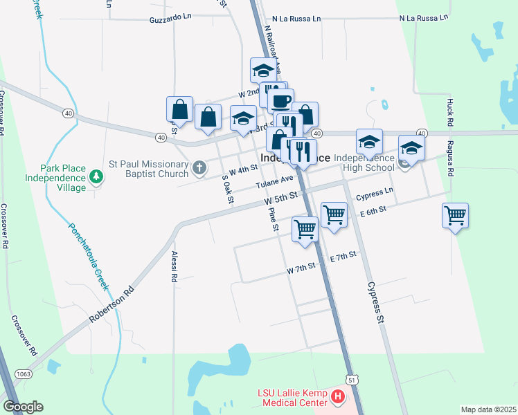 map of restaurants, bars, coffee shops, grocery stores, and more near 548 West 5th Street in Independence
