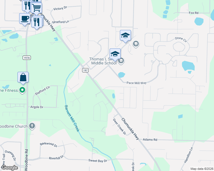 map of restaurants, bars, coffee shops, grocery stores, and more near 3630 Hawks Landing Circle in Pace