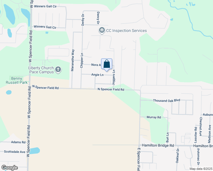 map of restaurants, bars, coffee shops, grocery stores, and more near 4445 Thomastown Drive in Pace