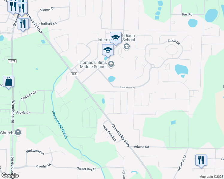 map of restaurants, bars, coffee shops, grocery stores, and more near 3666 Hawks Landing Circle in Pace