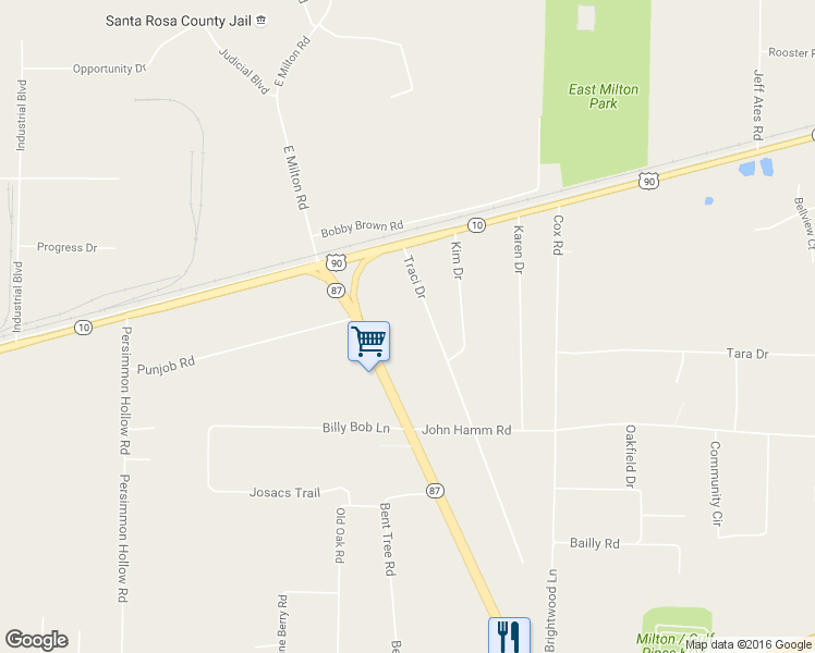 map of restaurants, bars, coffee shops, grocery stores, and more near 5505 Traci Drive in Milton