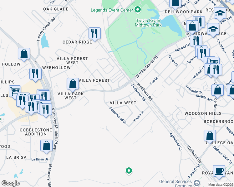 map of restaurants, bars, coffee shops, grocery stores, and more near 999 West Villa Maria Road in Bryan