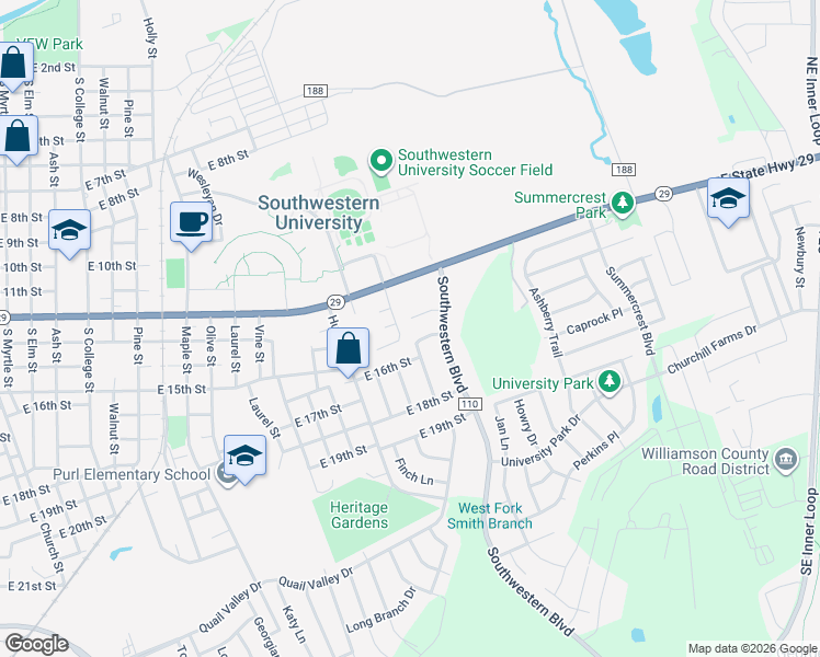 map of restaurants, bars, coffee shops, grocery stores, and more near 1409B Bergin Court in Georgetown