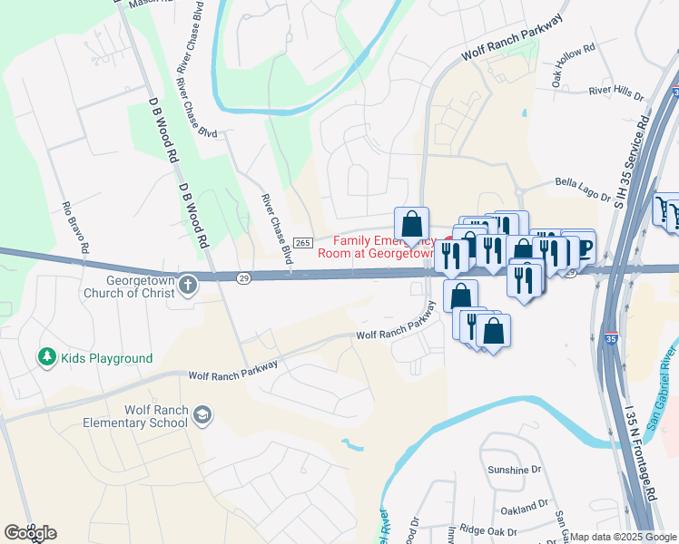 map of restaurants, bars, coffee shops, grocery stores, and more near 1382 West University Avenue in Georgetown