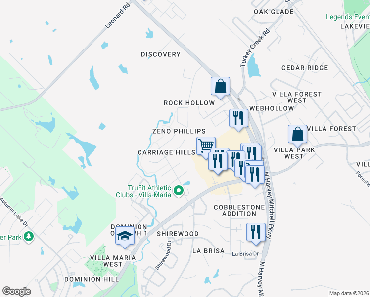 map of restaurants, bars, coffee shops, grocery stores, and more near 1814 Gray Stone Dr in Bryan