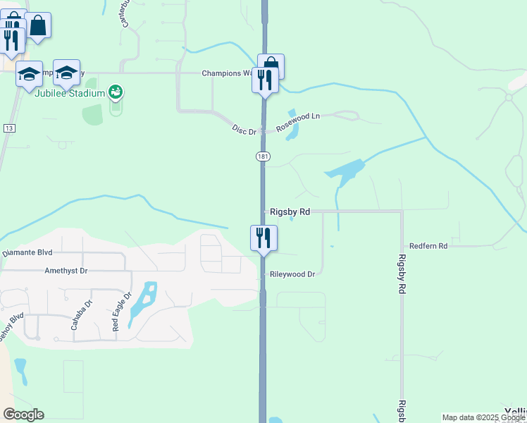 map of restaurants, bars, coffee shops, grocery stores, and more near 28098 Rigsby Road in Daphne