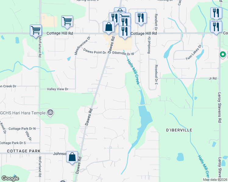 map of restaurants, bars, coffee shops, grocery stores, and more near 8761 Whittington Drive in Mobile