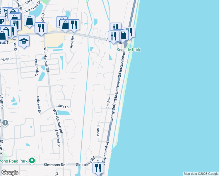 map of restaurants, bars, coffee shops, grocery stores, and more near 2403 1st Avenue in Fernandina Beach