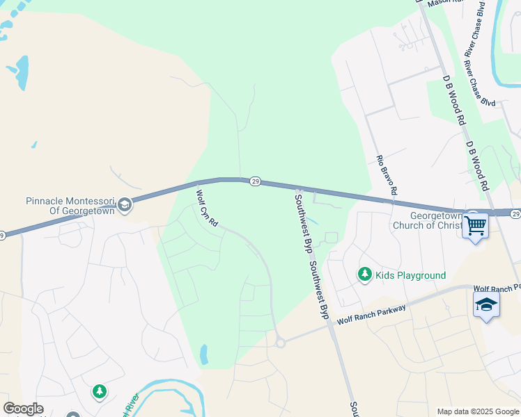 map of restaurants, bars, coffee shops, grocery stores, and more near Highway 29 in Georgetown