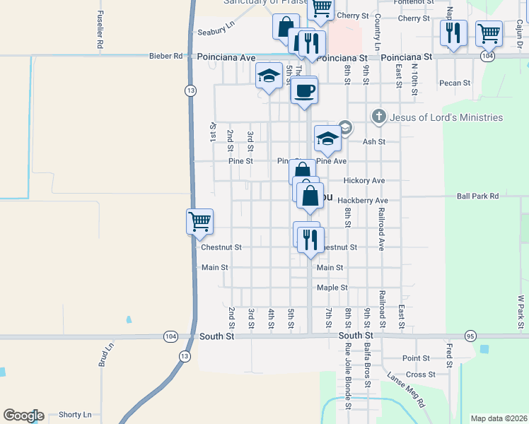 map of restaurants, bars, coffee shops, grocery stores, and more near 600-674 3rd Street in Mamou