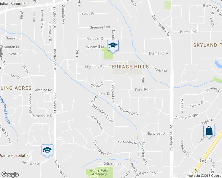 map of restaurants, bars, coffee shops, grocery stores, and more near 2762 Longleaf Drive in Mobile