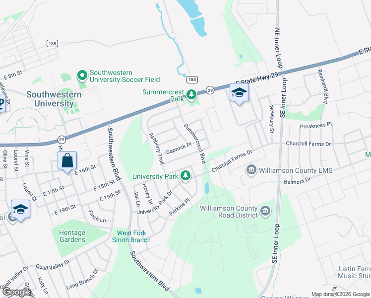 map of restaurants, bars, coffee shops, grocery stores, and more near 2352 Caprock Place in Georgetown