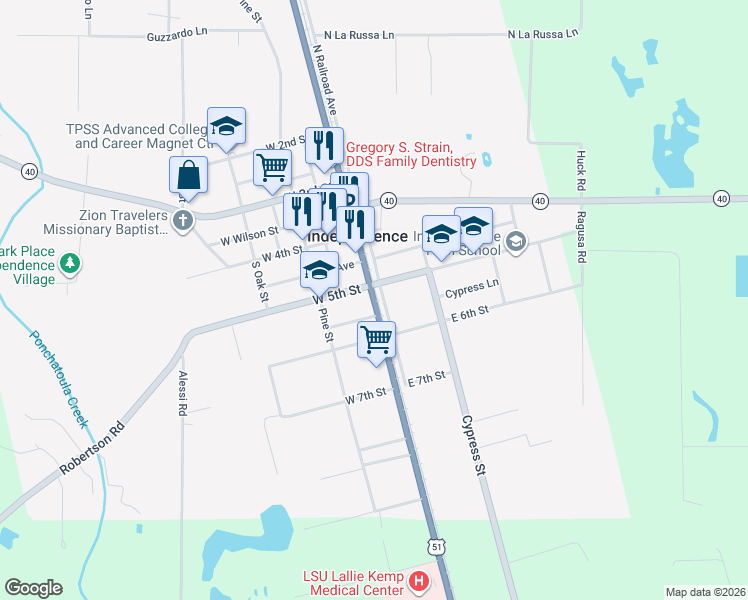 map of restaurants, bars, coffee shops, grocery stores, and more near U.S. 51 in Independence
