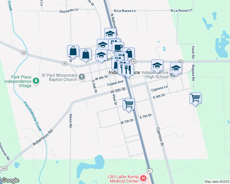 map of restaurants, bars, coffee shops, grocery stores, and more near 548 West 5th Street in Independence