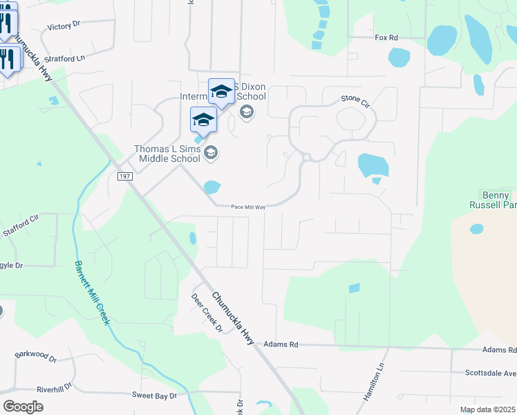 map of restaurants, bars, coffee shops, grocery stores, and more near Pace Mill Way in Milton