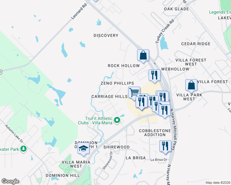 map of restaurants, bars, coffee shops, grocery stores, and more near 1814 Gray Stone Drive in Bryan