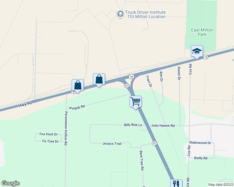 map of restaurants, bars, coffee shops, grocery stores, and more near 8384 Punjob Road in Milton