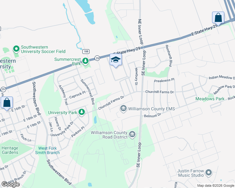 map of restaurants, bars, coffee shops, grocery stores, and more near 2025 Mottey Street in Georgetown