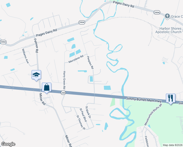 map of restaurants, bars, coffee shops, grocery stores, and more near 86231 Peeples Road in Yulee