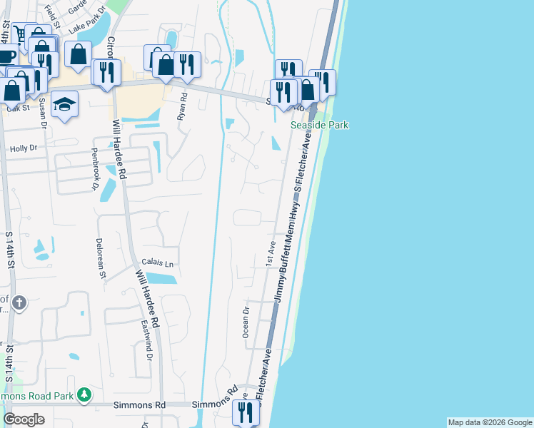 map of restaurants, bars, coffee shops, grocery stores, and more near 2403 1st Avenue in Fernandina Beach