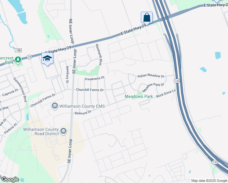 map of restaurants, bars, coffee shops, grocery stores, and more near 700 Churchill Farms Drive in Georgetown