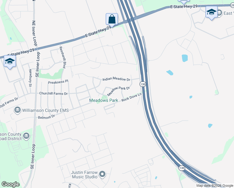 map of restaurants, bars, coffee shops, grocery stores, and more near 801 Dove Meadow Cove in Georgetown