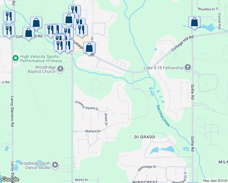 map of restaurants, bars, coffee shops, grocery stores, and more near 2790 Wood Duck Court in Mobile