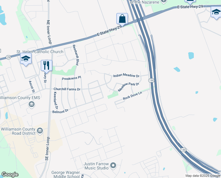 map of restaurants, bars, coffee shops, grocery stores, and more near Sparrow Cove in Georgetown