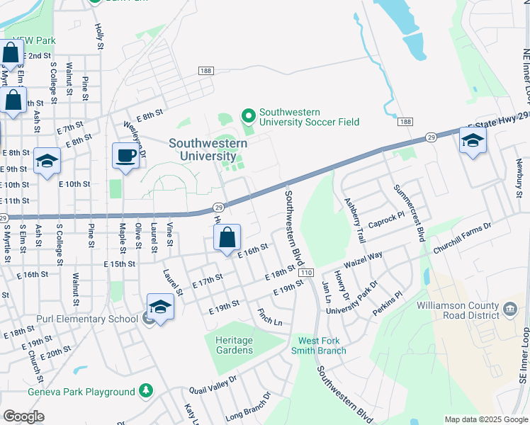 map of restaurants, bars, coffee shops, grocery stores, and more near 1409B Bergin Court in Georgetown