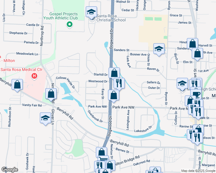 map of restaurants, bars, coffee shops, grocery stores, and more near 5471 Buena Vista Avenue in Milton