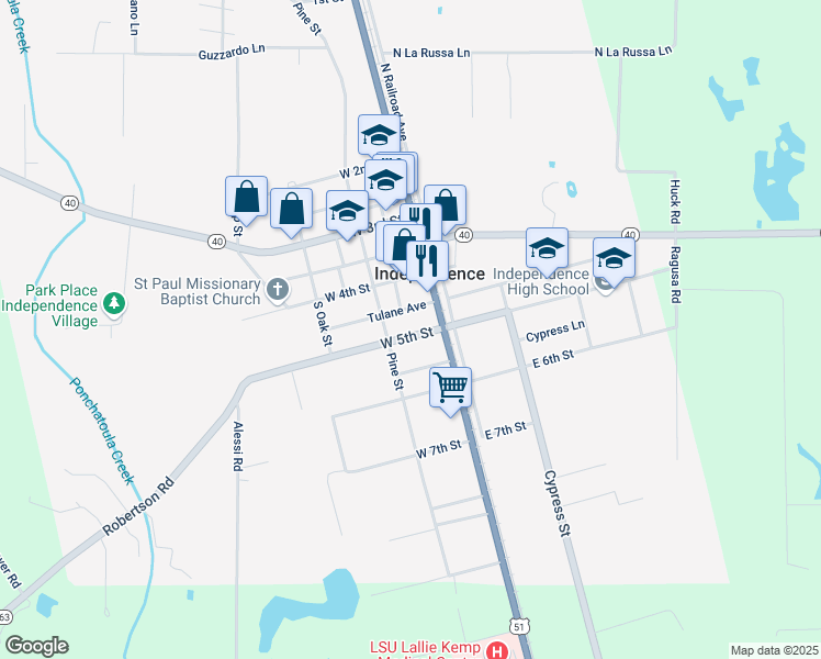 map of restaurants, bars, coffee shops, grocery stores, and more near 580 West 5th Street in Independence