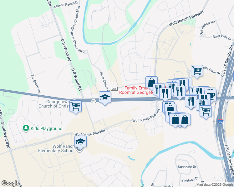 map of restaurants, bars, coffee shops, grocery stores, and more near 1382-1428 West University Avenue in Georgetown