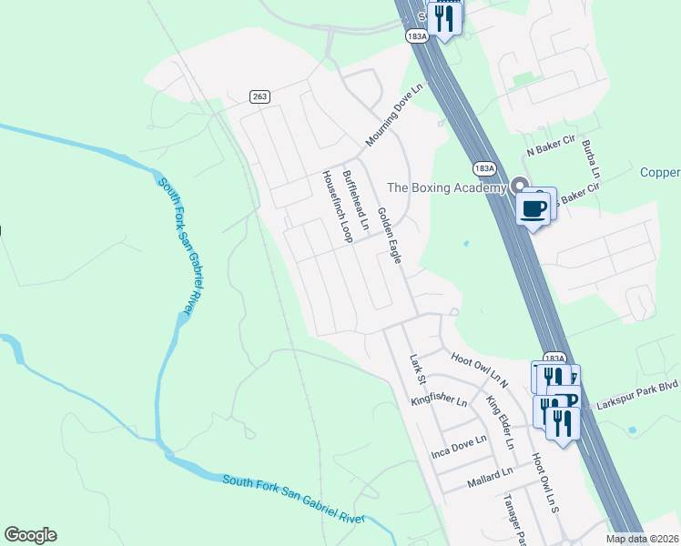 map of restaurants, bars, coffee shops, grocery stores, and more near 132 Spotted Rail Ridge in Leander