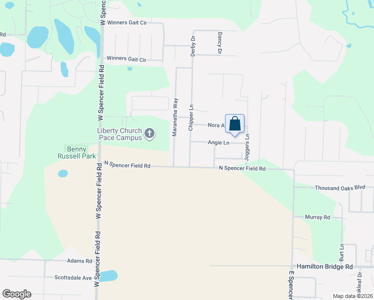 map of restaurants, bars, coffee shops, grocery stores, and more near 4358 North Spencer Field Road in Pace