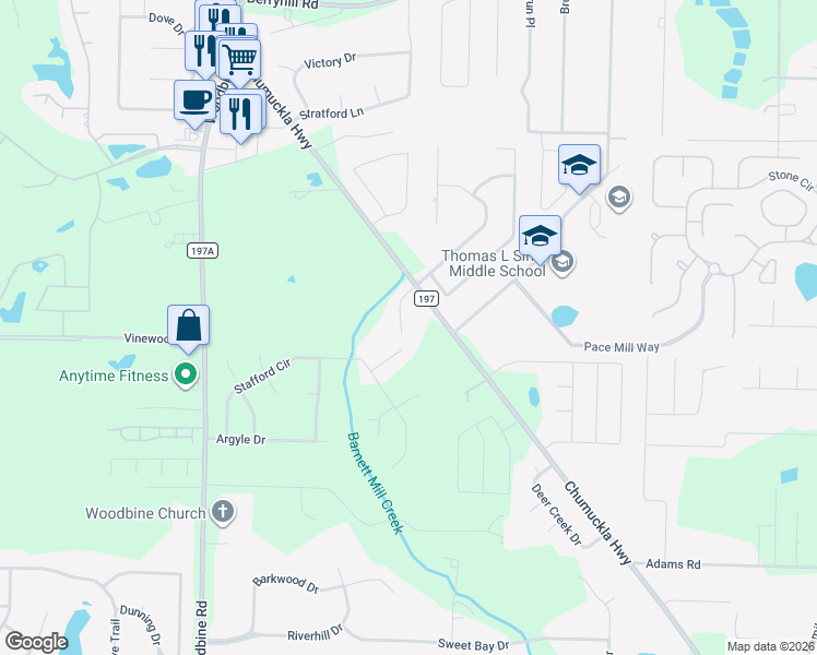 map of restaurants, bars, coffee shops, grocery stores, and more near 3574 Haley Way in Pace