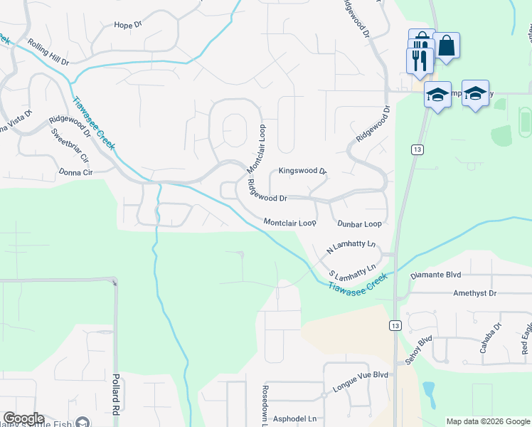 map of restaurants, bars, coffee shops, grocery stores, and more near 372 Ridgewood Drive in Daphne