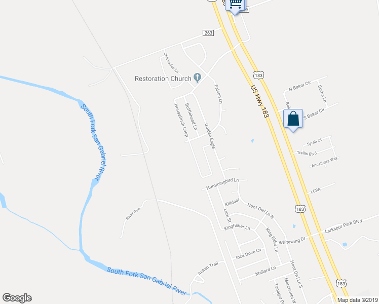 map of restaurants, bars, coffee shops, grocery stores, and more near 220 House Finch Loop in Leander