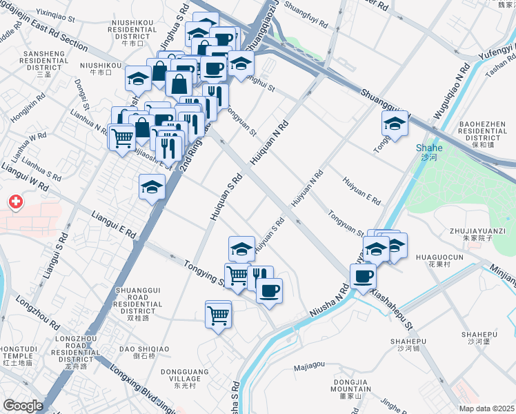 map of restaurants, bars, coffee shops, grocery stores, and more near Hui Xiang Lu in Cheng Du Shi