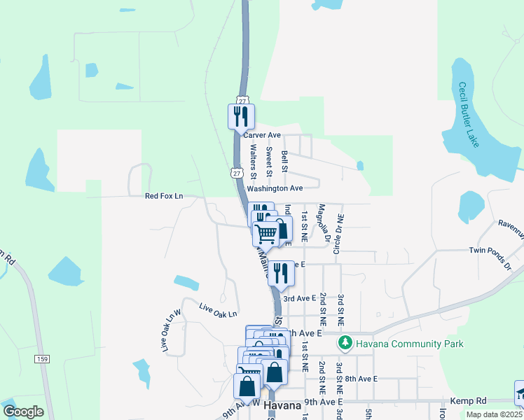 map of restaurants, bars, coffee shops, grocery stores, and more near 127 Horseshoe Drive in Havana