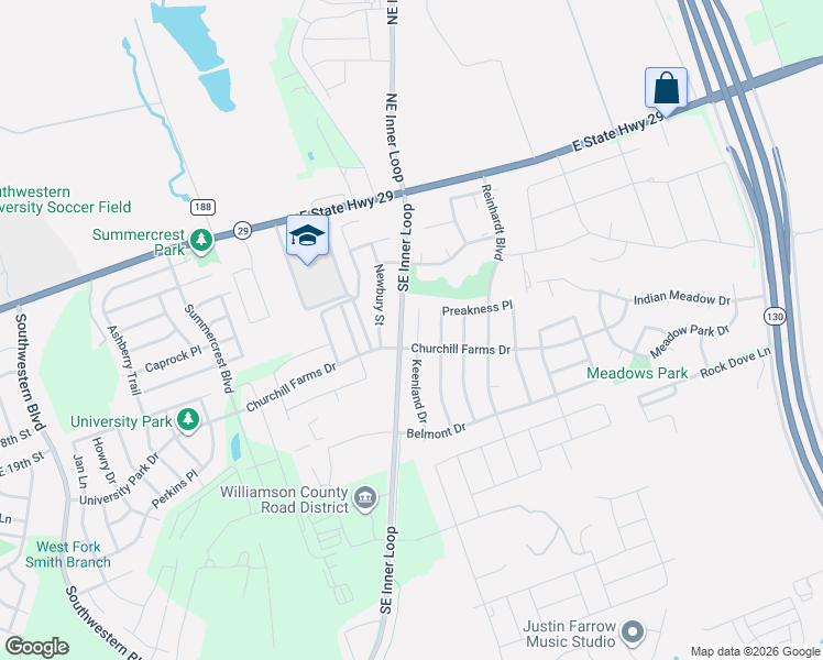 map of restaurants, bars, coffee shops, grocery stores, and more near 306 North Carriage Hills Drive in Georgetown